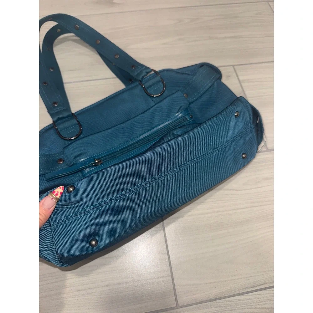 Kenneth Cole Reaction Teal Blue Nylon Studded Shoulder Bag Tote Multi-Pocket